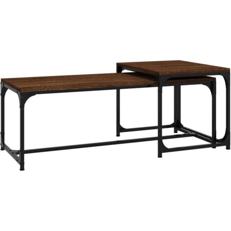 Lot de 2 tables basse style industriel en bois d'ingénierie marron et acier DEC040373 (1/5)