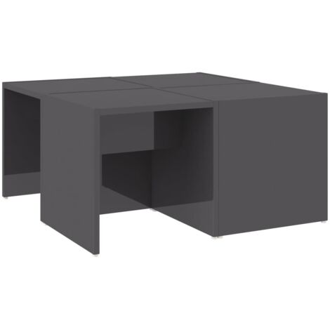 Lot de 4 tables basses style moderne 33 x 33 x 33 cm bois d'ingénierie gris brillant DEC040459 (1/5)