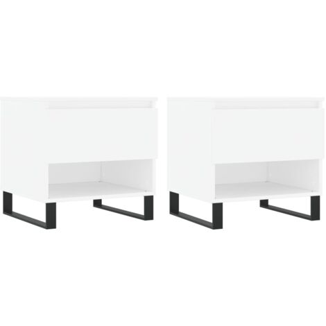 Lot de 2 tables basses d'appoint avec tiroir 50 x 46 x 50 cm bois d'ingénierie blanc et métal DEC040308 (1/5)