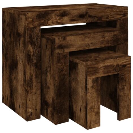 Lot de 3 tables d'appoint gigognes en bois d'ingénierie marron DEC040539 (1/5)