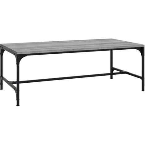 Table basse design industriel 80 x 50 x 35 cm bois d'ingénierie gris et acier DEC040087 (1/5)