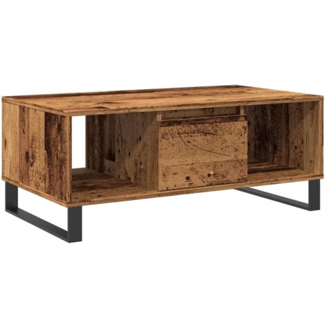 Table basse avec tiroir et compartiment ouvert 90 x 50 x 36,5 cm bois d'ingénierie marron et métal DEC040212 (1/5)