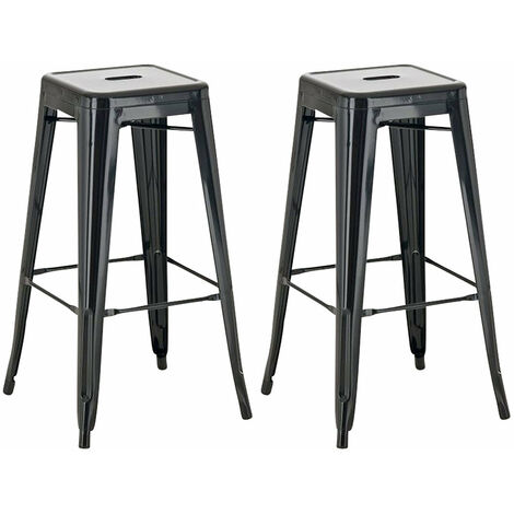 Lot de 2 tabourets de bar style industriel en métal avec repose-pieds noir TDB10119 (1/3)