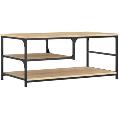 Table basse design industriel rustique 90 x 49 x 40 cm bois d'ingénierie marron et métal DEC039028 (1/5)