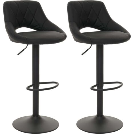 Lot de 2 tabourets de bar Similicuir noir – Structure en métal noir – Repose-pieds – Hauteur réglable – Pivotants à 360° 040007475 (1/5)