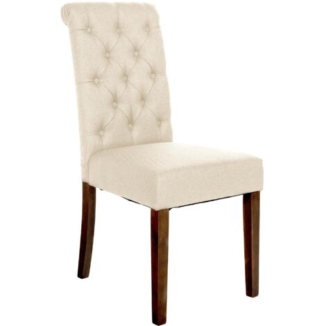 Chaise de salle à manger x1 élégance capitonnée et confort en tissu crème cadre en bois marron foncé 100007158 (1/5)