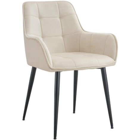 Chaise de salle à manger x1 avec accoudoirs en velours crème capitonné cadre métal noir 100007197 (1/5)