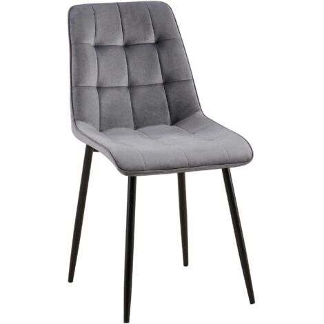 Chaise de salle à manger x1 coutures décoratives carrées en velours gris foncé cadre métal noir 100007202 (1/5)