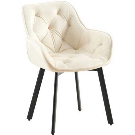 Chaise de salle à manger x1 assise pivotante en velours crème motif matelassé cadre métal 100007181 (1/5)