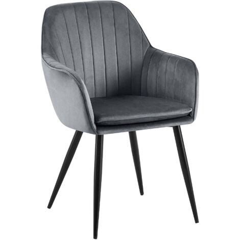 Chaise de salle à manger x1 en velours gris foncé couture verticale structure métallique 100007142 (1/5)