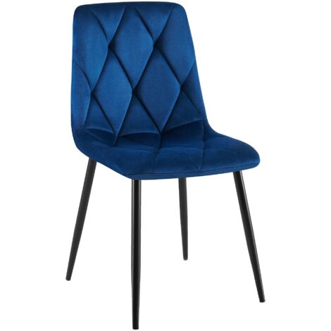 Chaise de salle à manger x1 en velours bleu foncé coutures décoratives losange cadre métal 100007188 (1/5)
