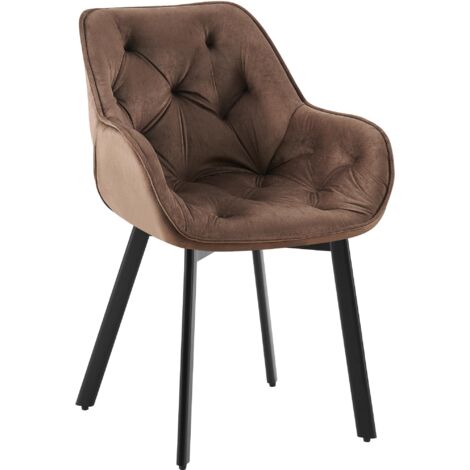 Chaise de salle à manger x1 assise pivotante en velours marron motif matelassé cadre métal 100007183 (1/5)