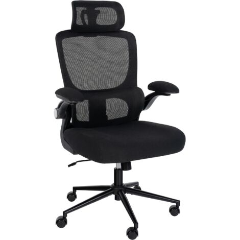 Chaise de bureau soutien lombaire appuie-tête réglable accoudoirs siège pivotant en filet de nylon noir et acier 100006927 (1/5)