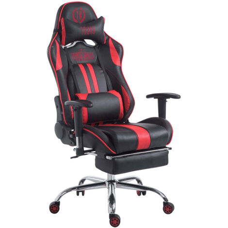 Fauteuil de bureau accoudoirs pivotants avec repose-pieds similicuir noir / rouge cadre métal 100006916 (1/5)