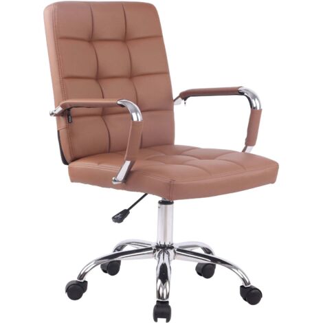 Chaise de bureau sur roulettes accoudoirs hauteur réglable en cuir synthétique marron clair 100006917 (1/5)