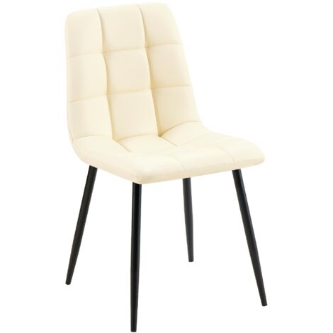 Chaise de salle à manger x1 avec coutures décoratives carrées en similicuir crème cadre métal 100007136 (1/5)