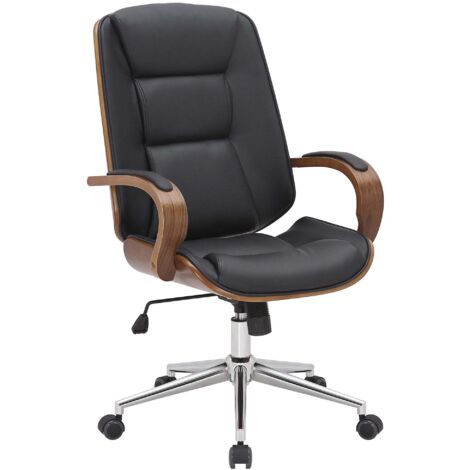 Fauteuil de bureau sur roulettes avec accoudoirs similicuir noir structure en bois courbé et métal 100006939 (1/5)