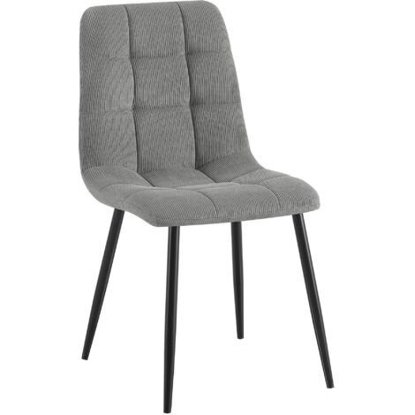 Chaise de salle à manger x1 coutures carrées matelassé en velours côtelé gris cadre métal 100007134 (1/5)