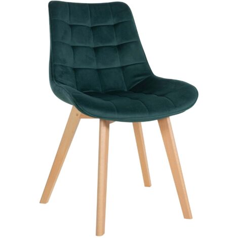 Chaise de salle à manger x1 style scandinave motif matelassé en velours vert cadre en bois 100007129 (1/5)