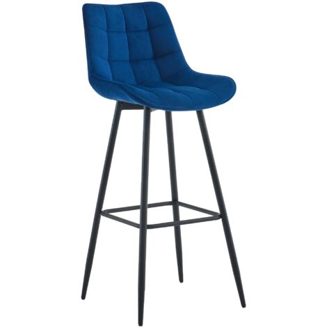 Tabouret de bar x1 coutures décoratives carrées avec repose-pieds en velours bleu quatre pieds en métal 100006423 (1/5)
