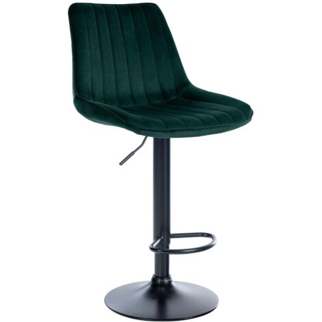 Tabouret de bar x1 réglable en hauteur pivotant à 360° assise en velours vert couture verticale pied métal noir 100006444 (1/5)