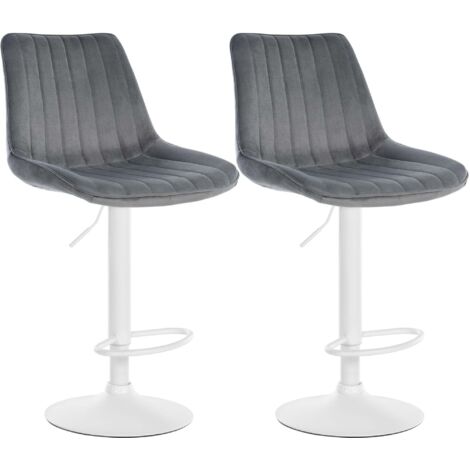 Lot de 2 tabourets de bar réglable en hauteur pivotant à 360° assise en velours gris couture verticale pied métal blanc 100006729 (1/5)