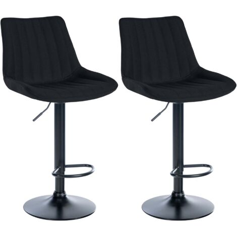 Lot de 2 tabourets de bar réglable en hauteur pivotant à 360° assise en tissu noir couture verticale pied métal noir 100006408 (1/5)