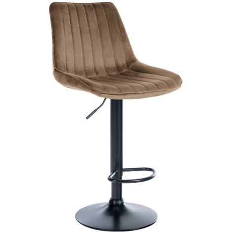 Tabouret de bar x1 réglable en hauteur pivotant à 360° assise en velours marron couture verticale pied métal noir 100006312 (1/5)