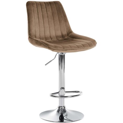 Tabouret de bar x1 réglable en hauteur pivotant à 360° assise en velours marron couture verticale pied métal chromé 100006311 (1/5)