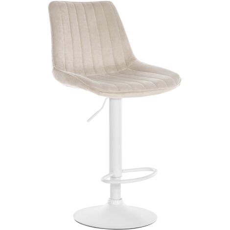 Tabouret de bar x1 réglable en hauteur pivotant à 360° assise en velours crème couture verticale pied métal blanc 100005758 (1/5)
