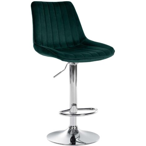 Tabouret de bar x1 réglable en hauteur pivotant à 360° assise en velours vert couture verticale pied métal chromé 100006442 (1/5)