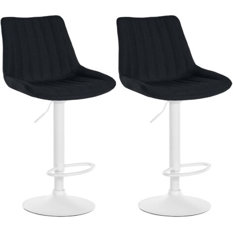 Lot de 2 tabourets de bar réglable en hauteur pivotant à 360° assise en tissu noir couture verticale pied métal blanc 100006407 (1/5)