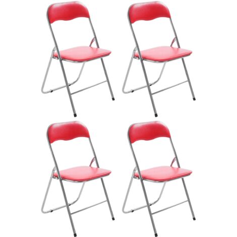 Lot de 4 chaises d'appoint cuisine pliable en métal argenté et PVC rouge 100006475 (1/5)