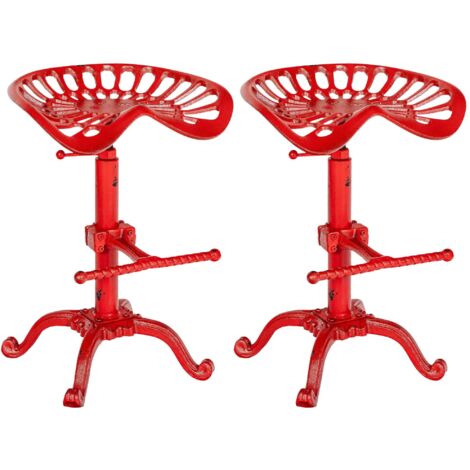 Lot de 2 tabourets industriel vintage en métal rouge vieilli avec repose-pieds - Charme et caractère 100006869 (1/5)
