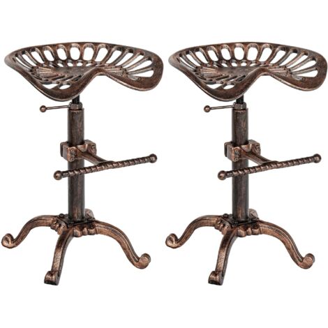Lot de 2 tabourets industriel vintage en métal bronze avec repose-pieds - Charme et caractère 100005558 (1/5)