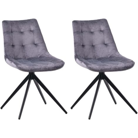 Lot de 2 chaises contemporaine pivotante avec pieds croisés en métal noir et assise en velours gris foncé 100007608 (1/5)