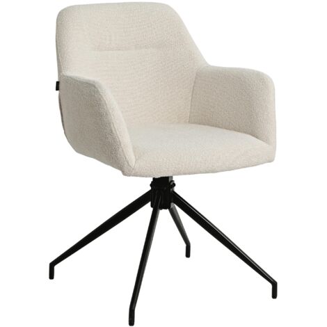 Chaise en tissu bouclette crème avec pied étoile en métal noir – Chaise design moderne 100007255 (1/5)