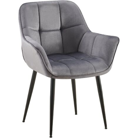 Chaise avec accoudoirs en velours matelassé gris structure métallique noir confort premium 100007480 (1/5)