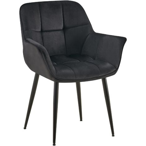 Chaise avec accoudoirs en velours matelassé noir structure métallique noir confort premium 100007447 (1/5)