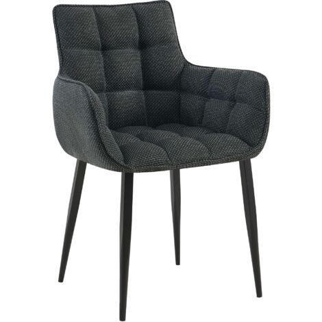 Chaise design rembourrée en tissu gris foncé design enveloppant pieds métal noir 100007481 (1/4)
