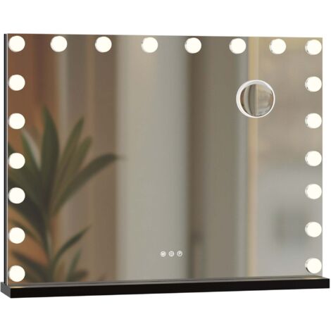 Miroir de maquillage professionnel 62x80x14 cm – lumière LED et grossissant cadre métal noir 100008961 (1/2)
