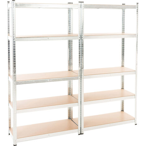 Lot de 2 étagères de rangement galvanisées 180 × 90 × 40 cm 5 tablettes MDF réglables 175 kg par niveau 100008949 (1/5)