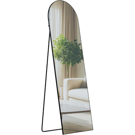Miroir sur pied ou mural 160 × 50 cm cadre fin design élégant 160x50 cm cadre métal noir brillant 100008611 (1/5)
