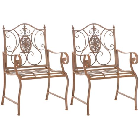 Lot de 2 fauteuils en métal marron vieilli avec motifs décoratifs – jardin ou terrasse 100007981 (1/5)