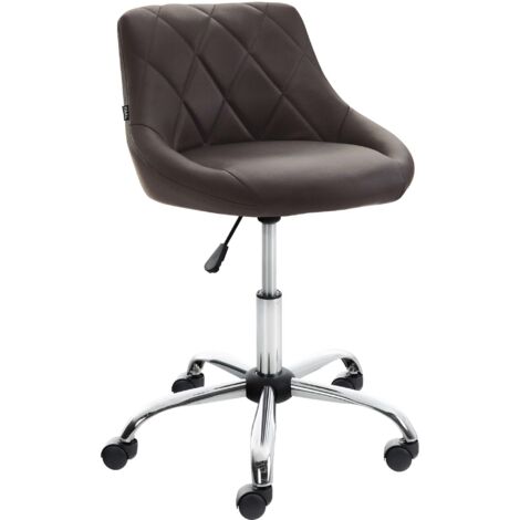 Tabouret de travail sur roulettes en PVC couleur marron dossier à coutures en losanges cadre métal chromé 100008466 (1/5)