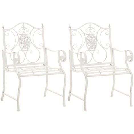 Lot de 2 fauteuils en métal blanc vieilli avec motifs décoratifs – jardin ou terrasse 100008018 (1/5)