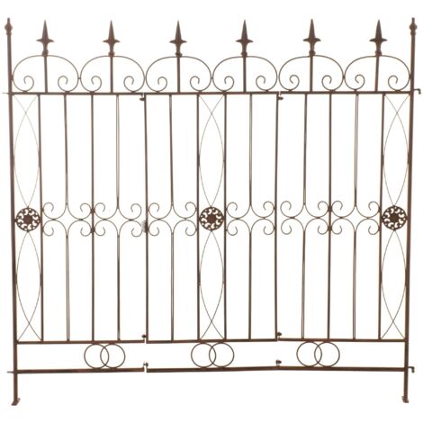 Clôture de jardin en fer forgé marron vieilli 124 cm – barrière décorative métal pour extérieur 100007885