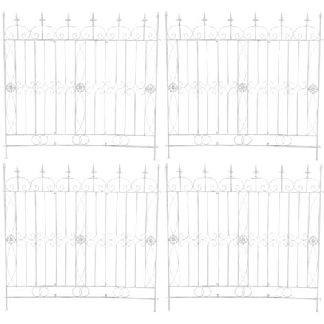 Lot de 4 clôtures de jardin en fer forgé blanc vieilli 124 cm – barrière décorative métal pour extérieur 100008041 (1/5)