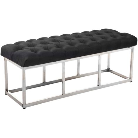 Banc capitonné rembourré 120 cm tissu gris foncé avec structure en acier inoxydable design contemporain 100008568 (1/4)