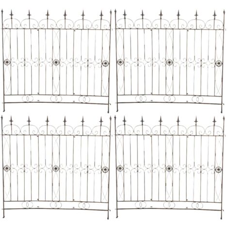 Lot de 4 clôtures de jardin en fer forgé bronze vieilli 124 cm – barrière décorative métal pour extérieur 100007972 (1/5)
